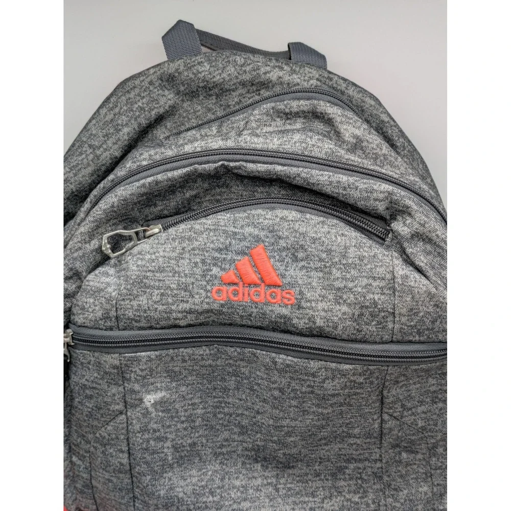 Adidas Backpack Gray Heather Red Multi Pocket School Gym Travel Bag 20x15